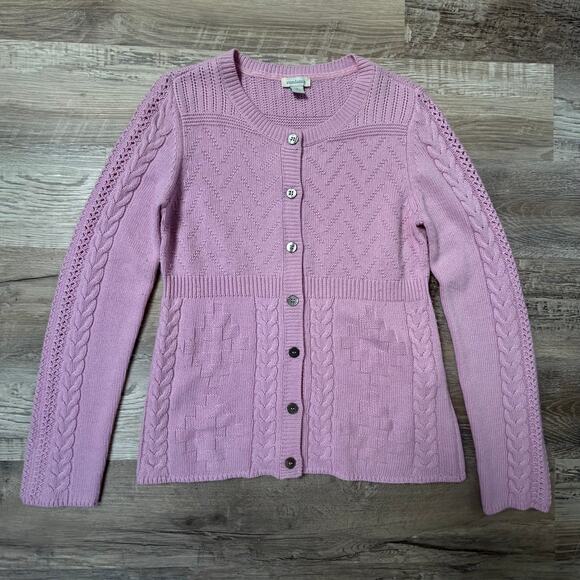Sundance Lilac Wool Blend Cardigan Sweater Small Cable Knit Button Front - Picture 1 of 9